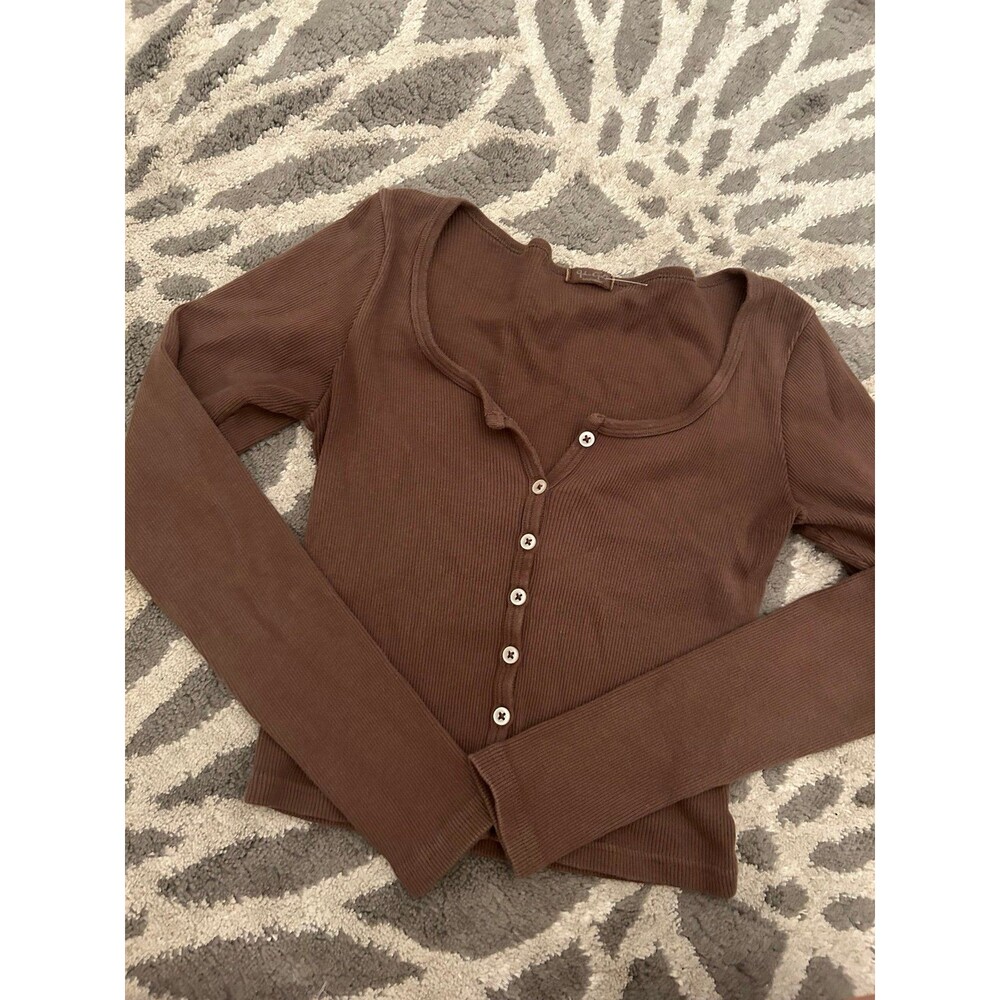 Brown Ribbed Brandy Melville Long Sleeve Top